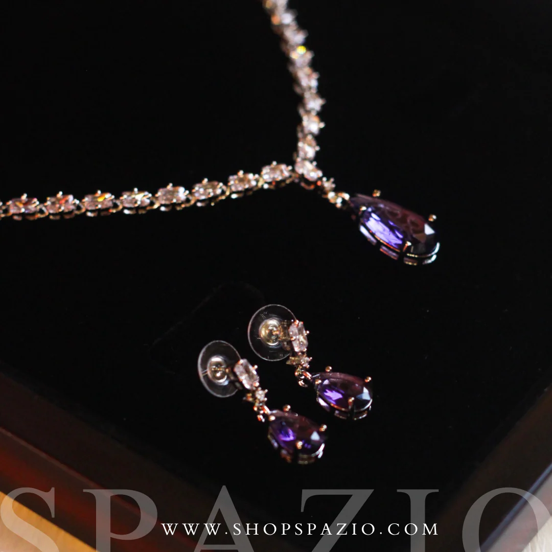 Minimal Purple Zircon Necklace Set - Image 4