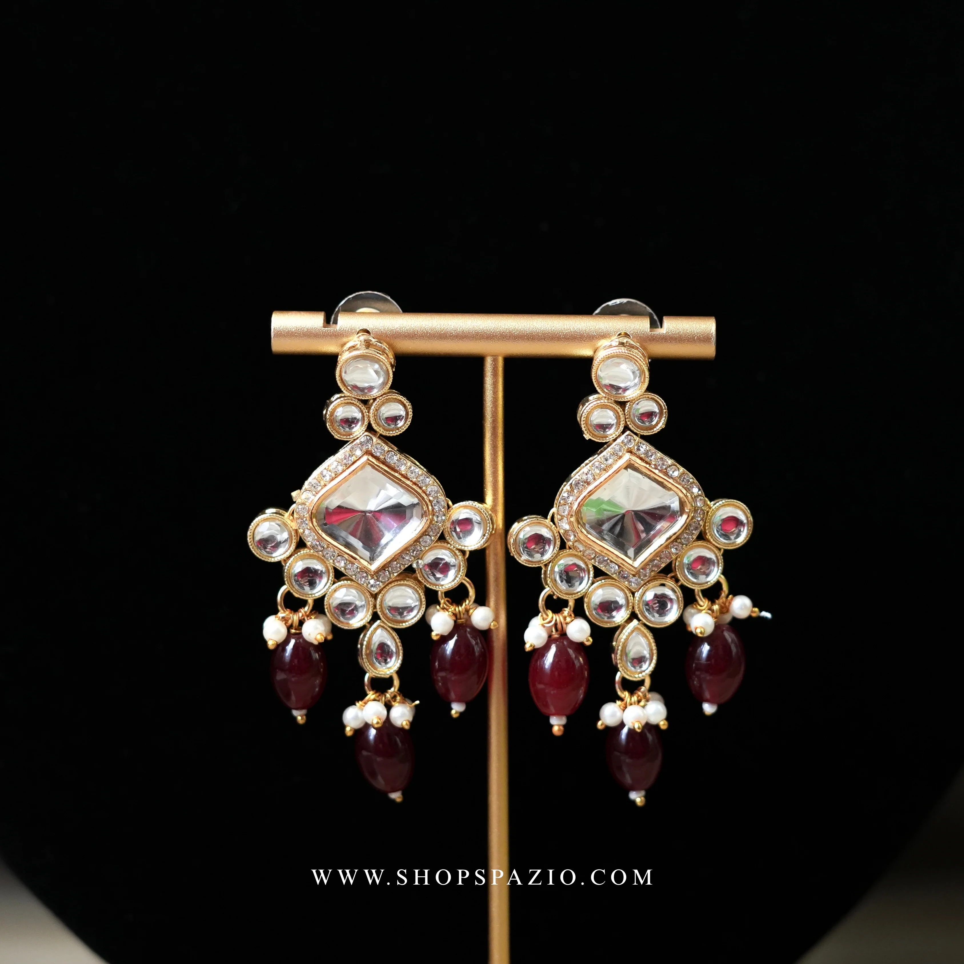 Meher Kundan Set - Maroon - Image 3