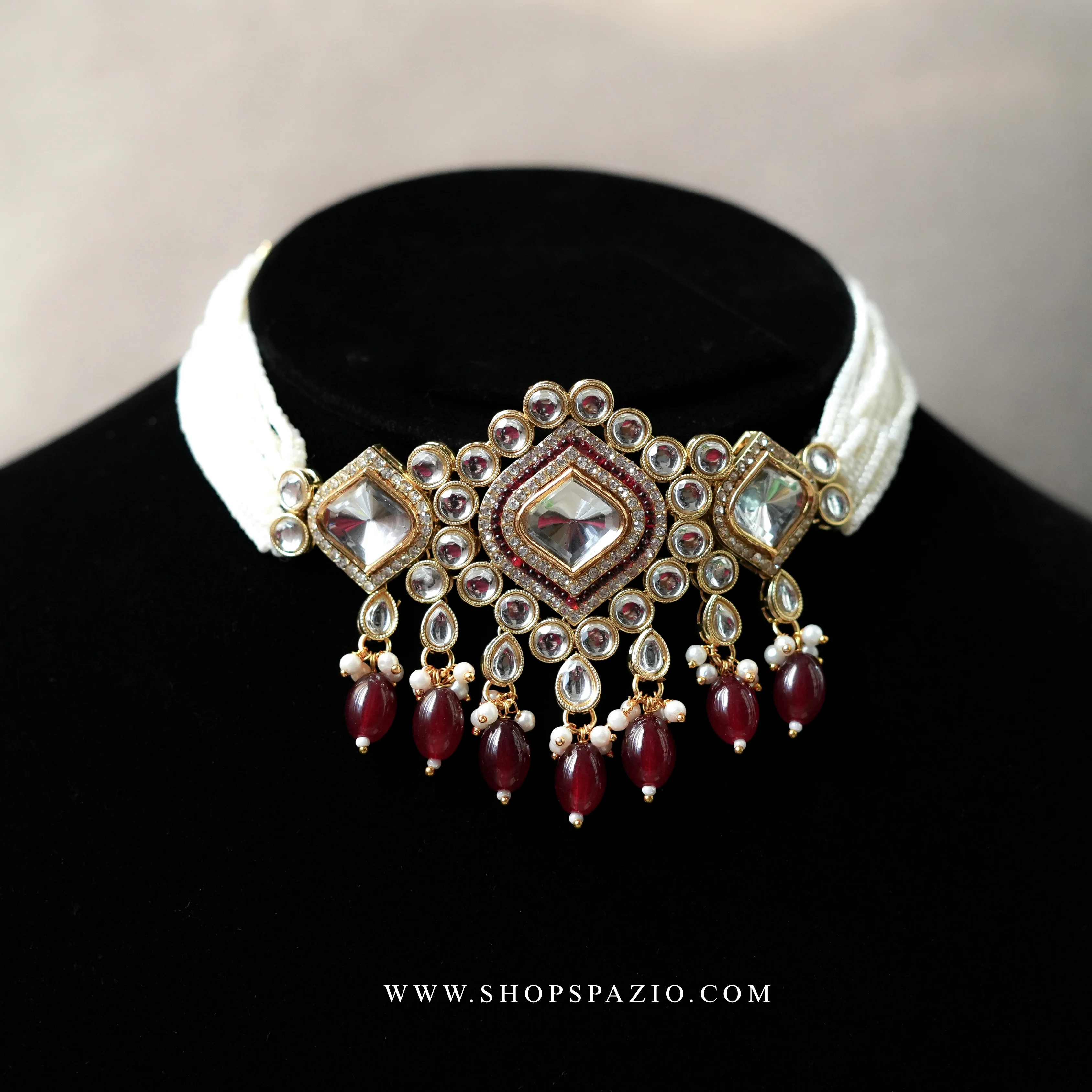 Meher Kundan Set - Maroon - Image 4