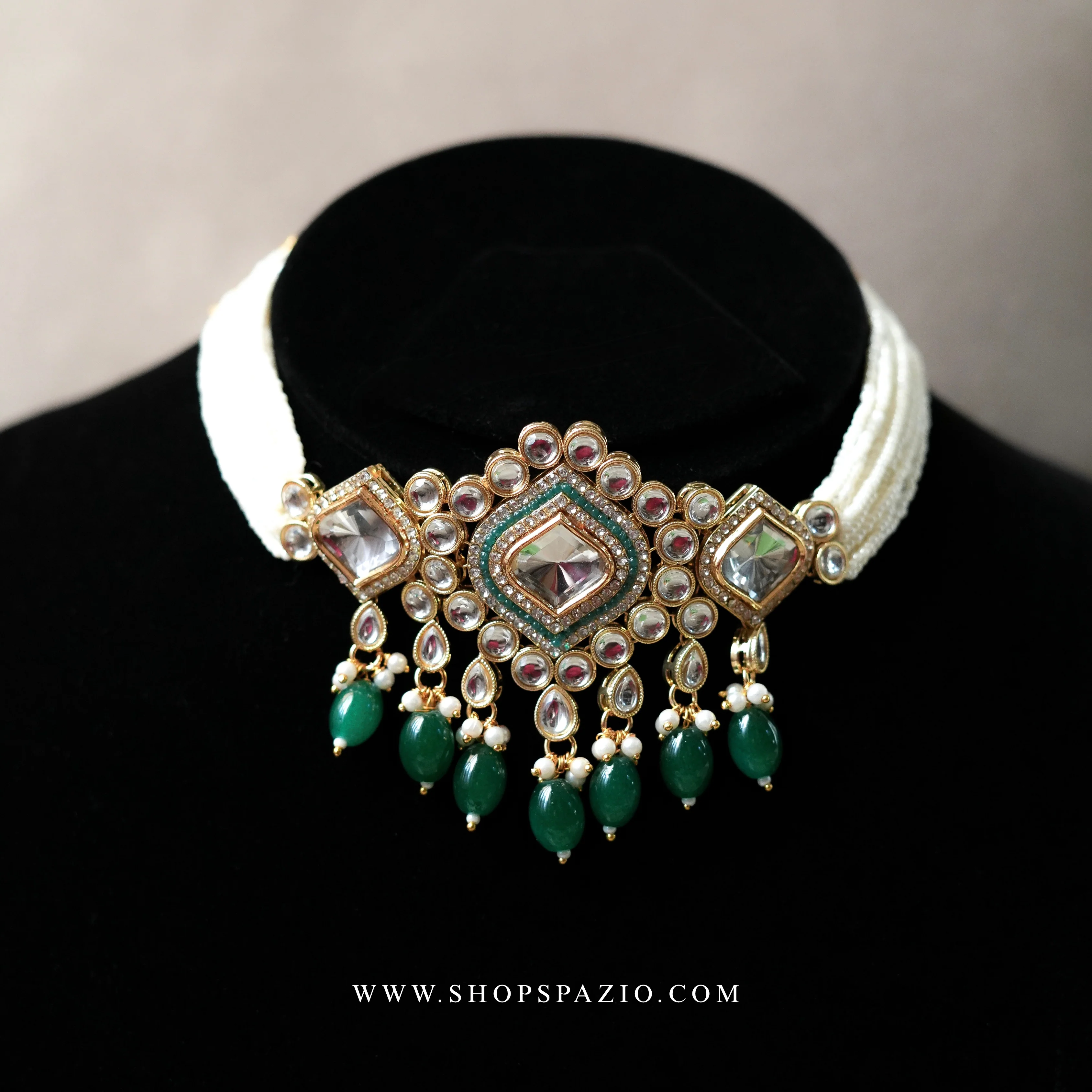 Meher Kundan Set - Green - Image 3
