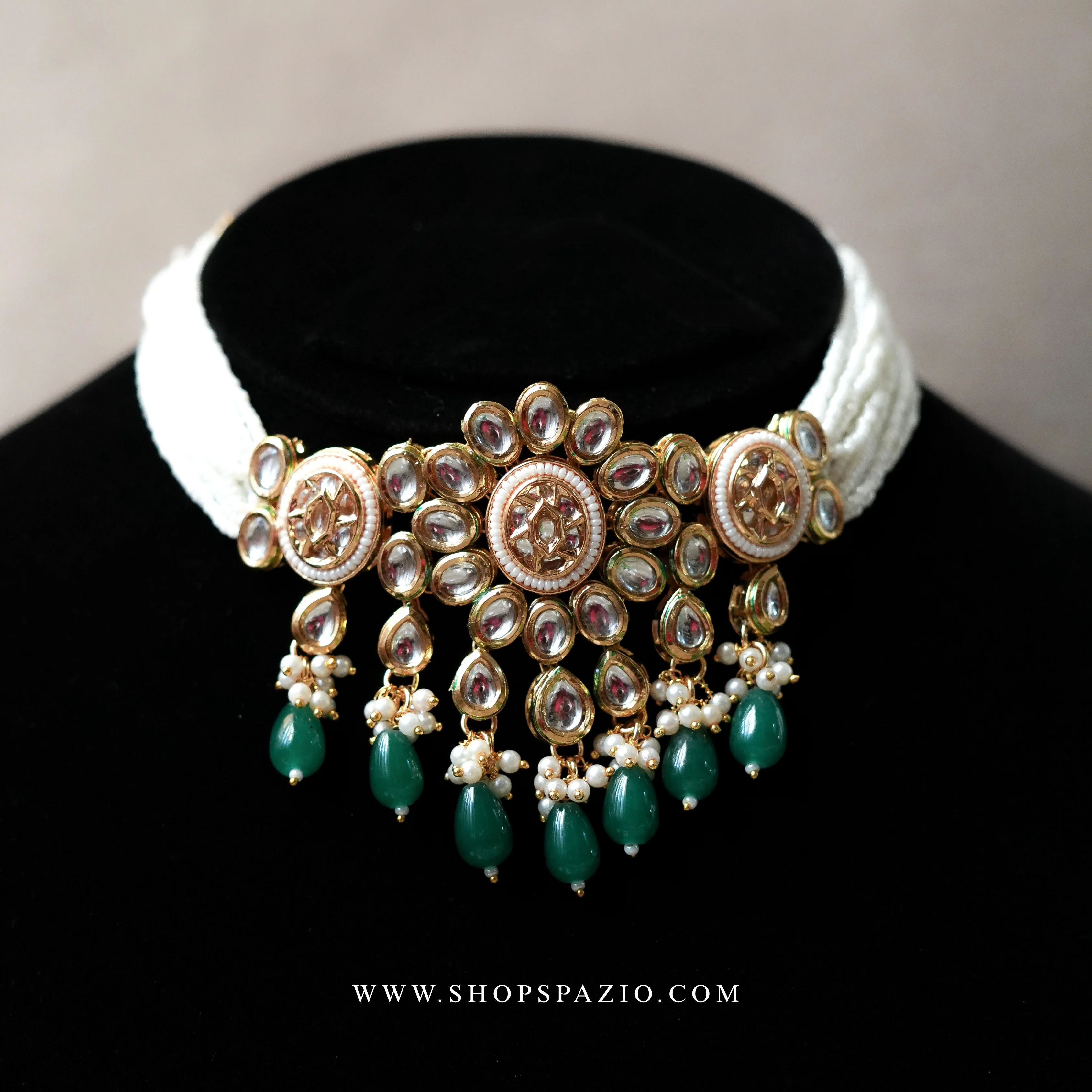 Kundan Choker Set - Green - Image 3