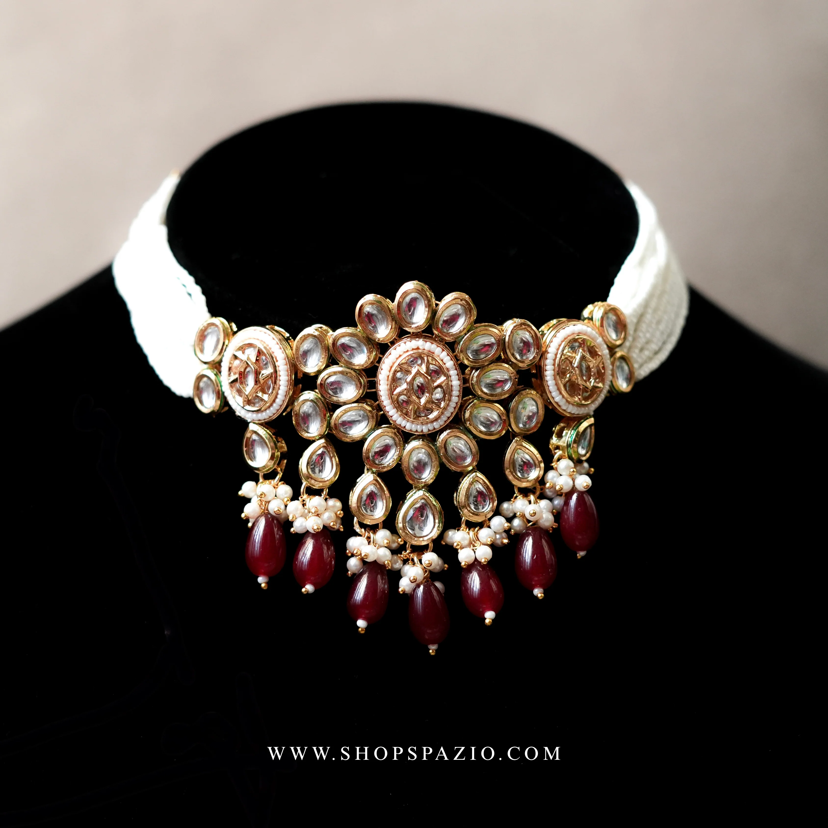 Kundan Choker Set - Maroon - Image 3
