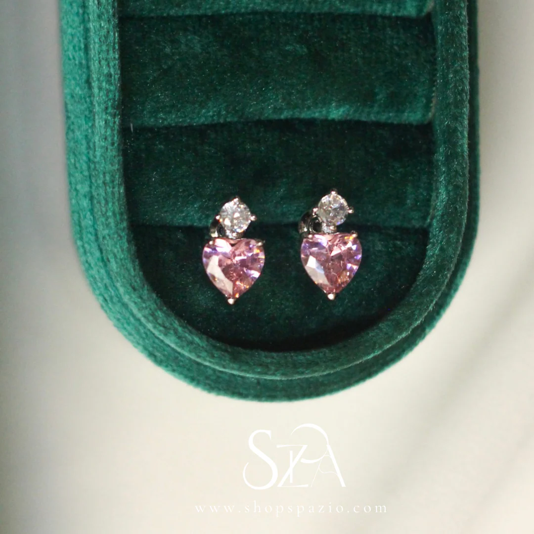 Rosé Heart Zircon Studs - Image 5