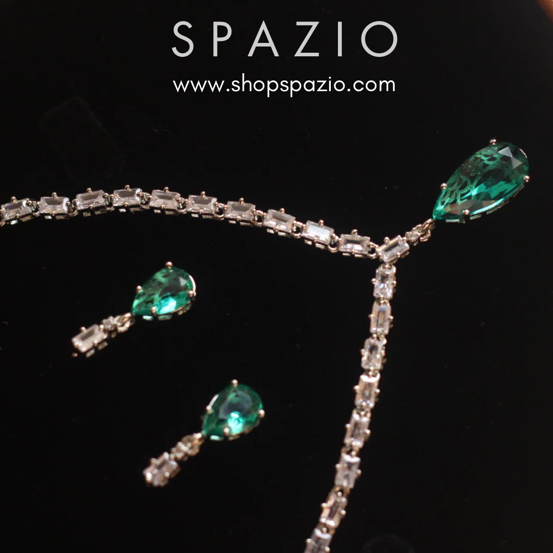 Minimal Teal Zircon Necklace Set - Image 3