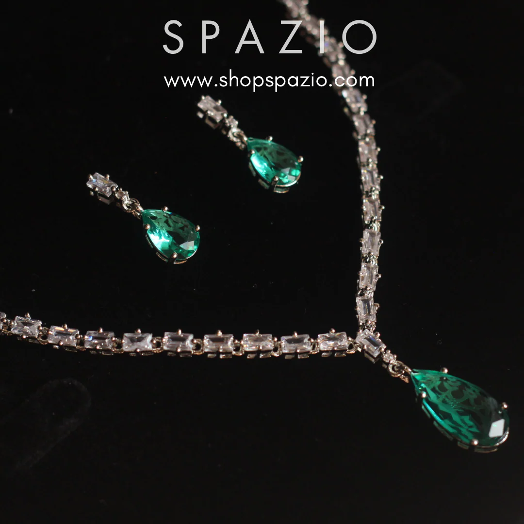 Minimal Teal Zircon Necklace Set - Image 4