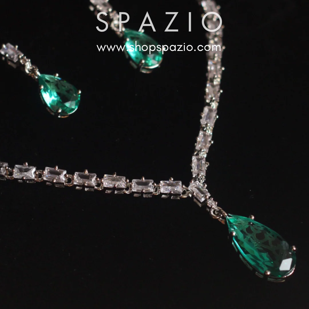 Minimal Teal Zircon Necklace Set - Image 5