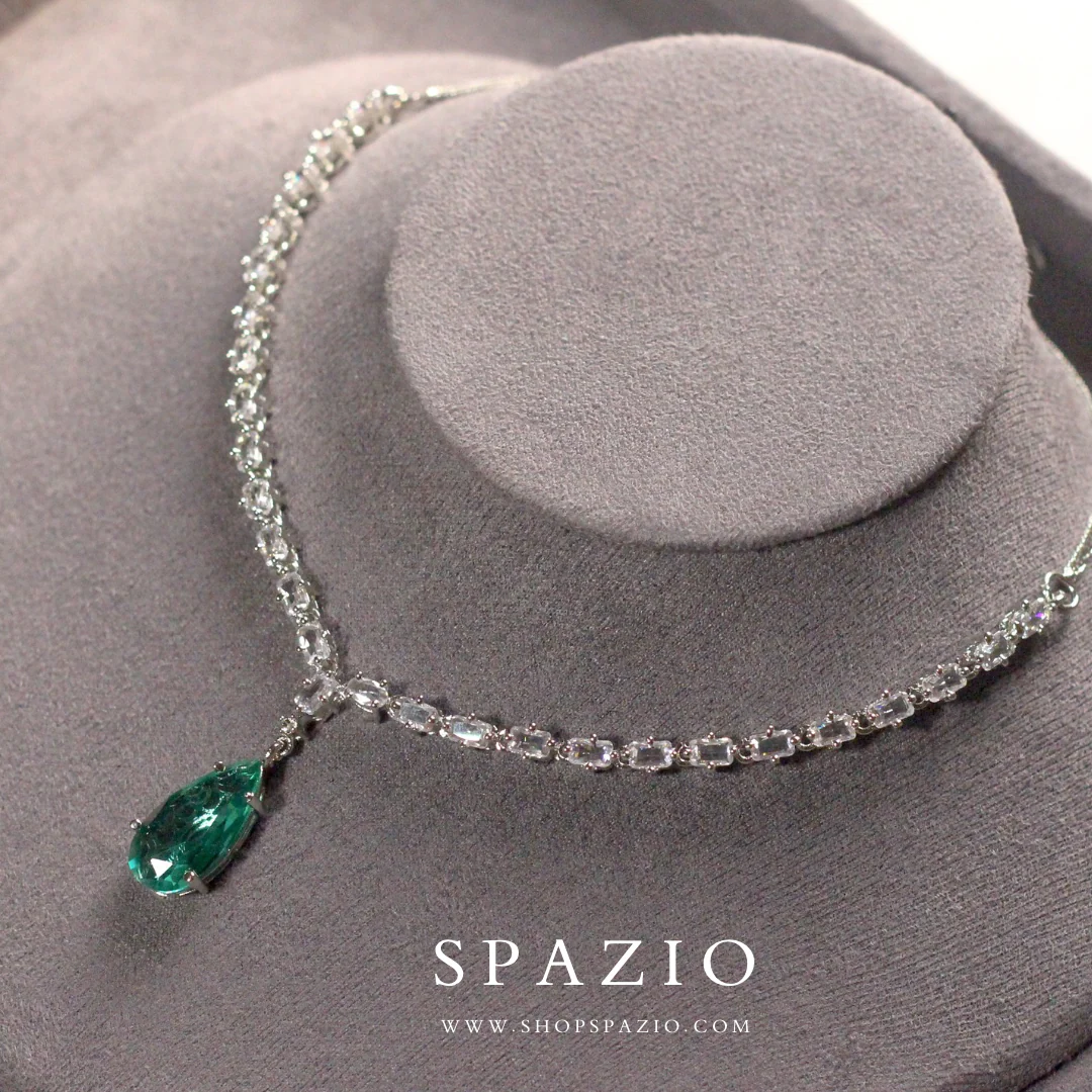 Minimal Teal Zircon Necklace Set - Image 8
