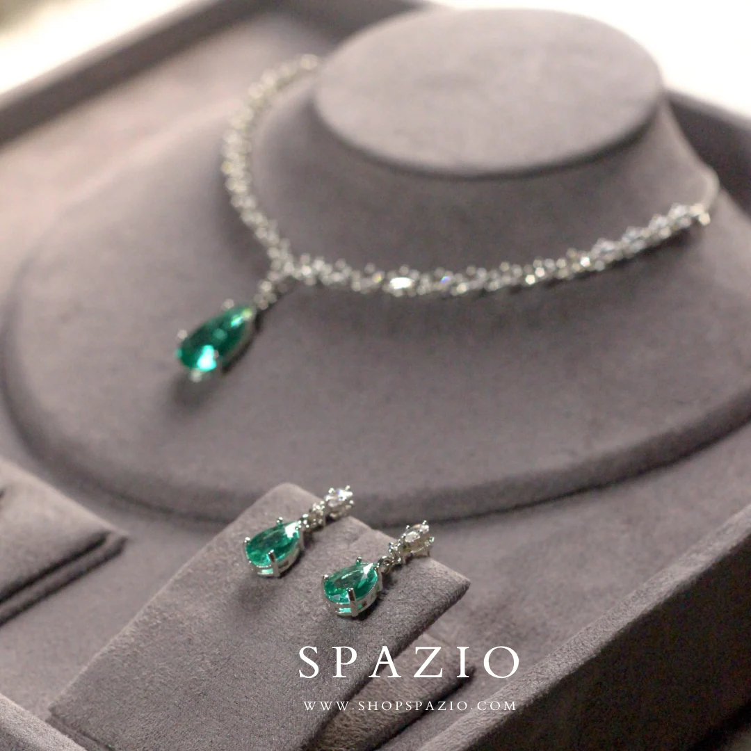 Minimal Teal Zircon Necklace Set - Image 9