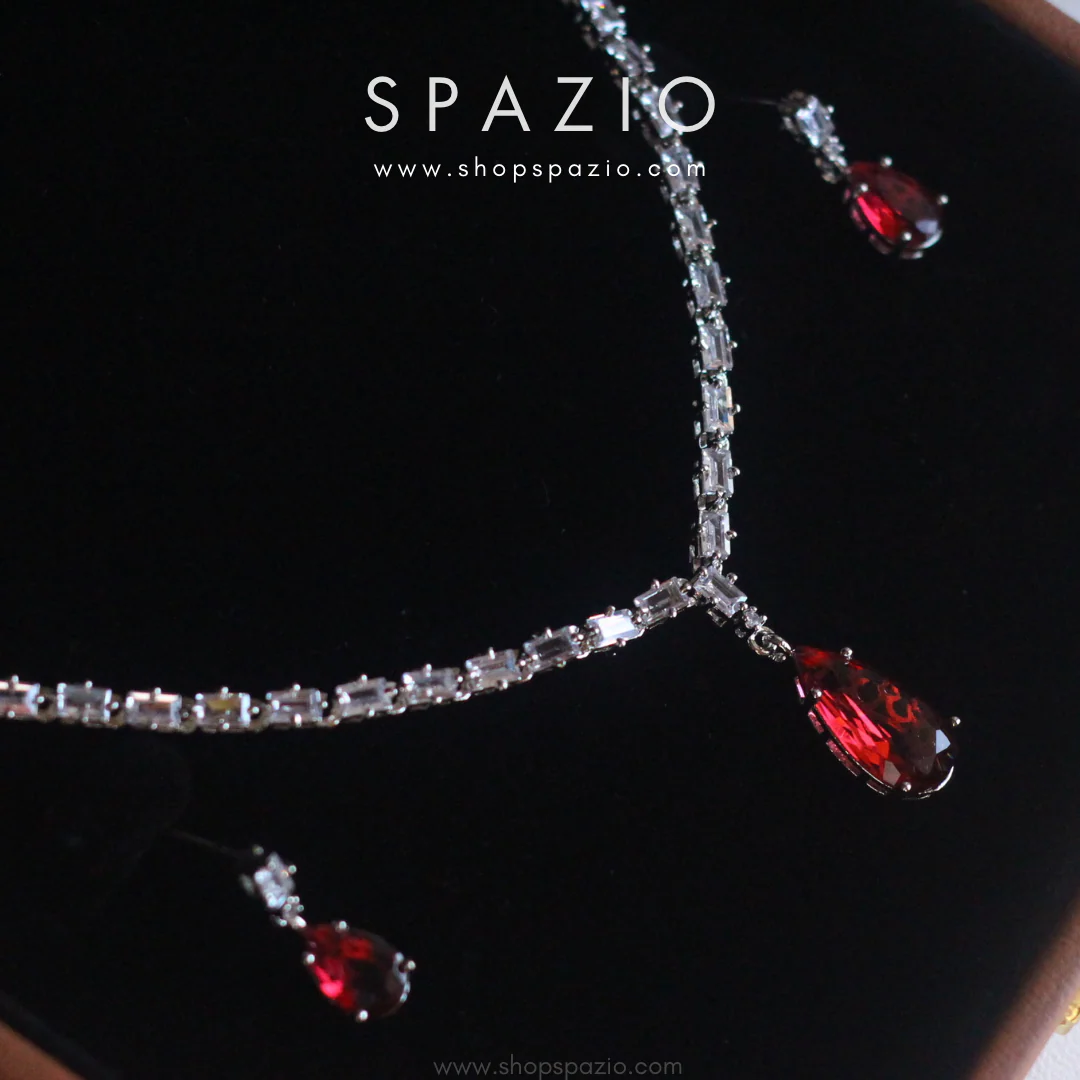 Minimal Crimson Zircon Necklace Set - Image 3