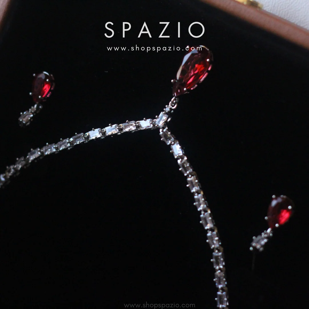 Minimal Crimson Zircon Necklace Set - Image 4