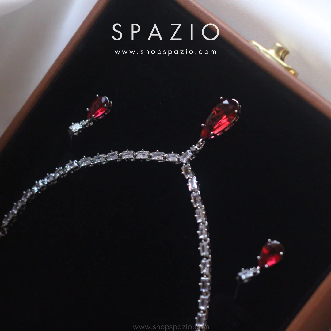 Minimal Crimson Zircon Necklace Set - Image 5